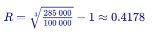 Пример применения формулы среднегодовой доходности